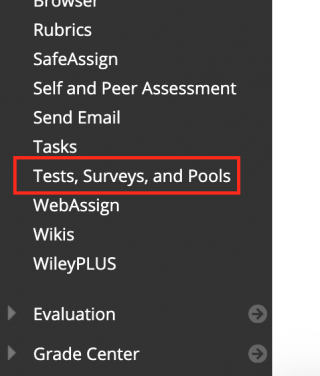 Click on tests, surveys and pools under course tools