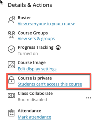 Click "Students can't access this course"