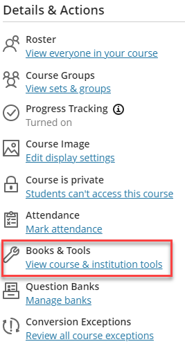 Click on View course & institution tools