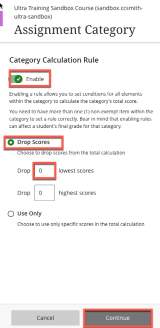 Click Enable, Select Drop Score and Continue