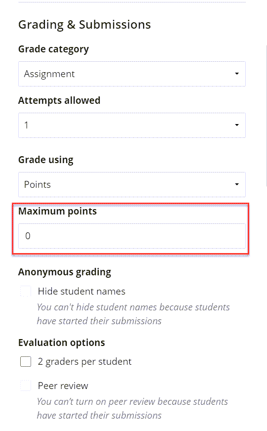 Set the maximum points to zero.