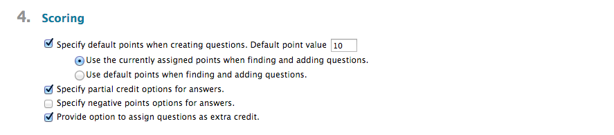 test options scoring section